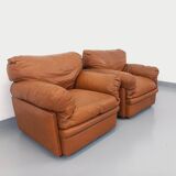 Pair of vintage Coquelicot lounge chairs by Tito Agnoli for Poltrona Frau in leather from the 70s