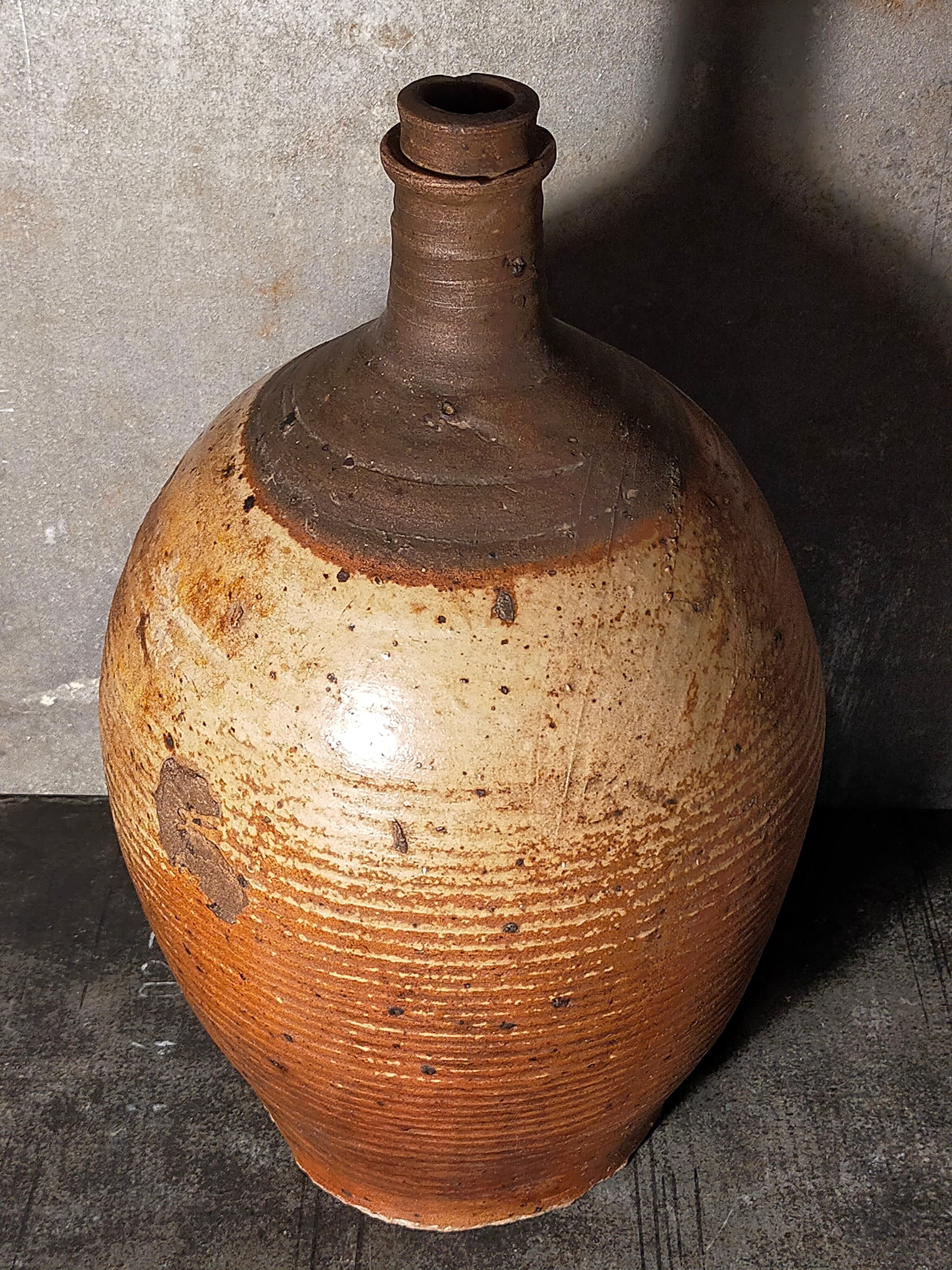 Potter bottle enamelled earth art-populaire XIXth