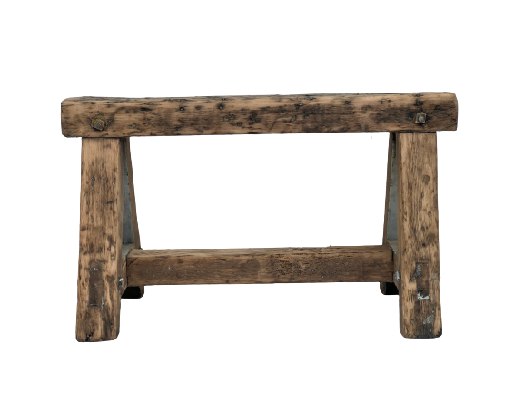 Trestle-shaped wooden bench