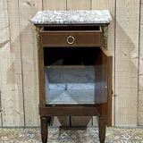 Bedside table in marquetry and white marble top, early 20th century