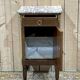 Bedside table in marquetry and white marble top, early 20th century