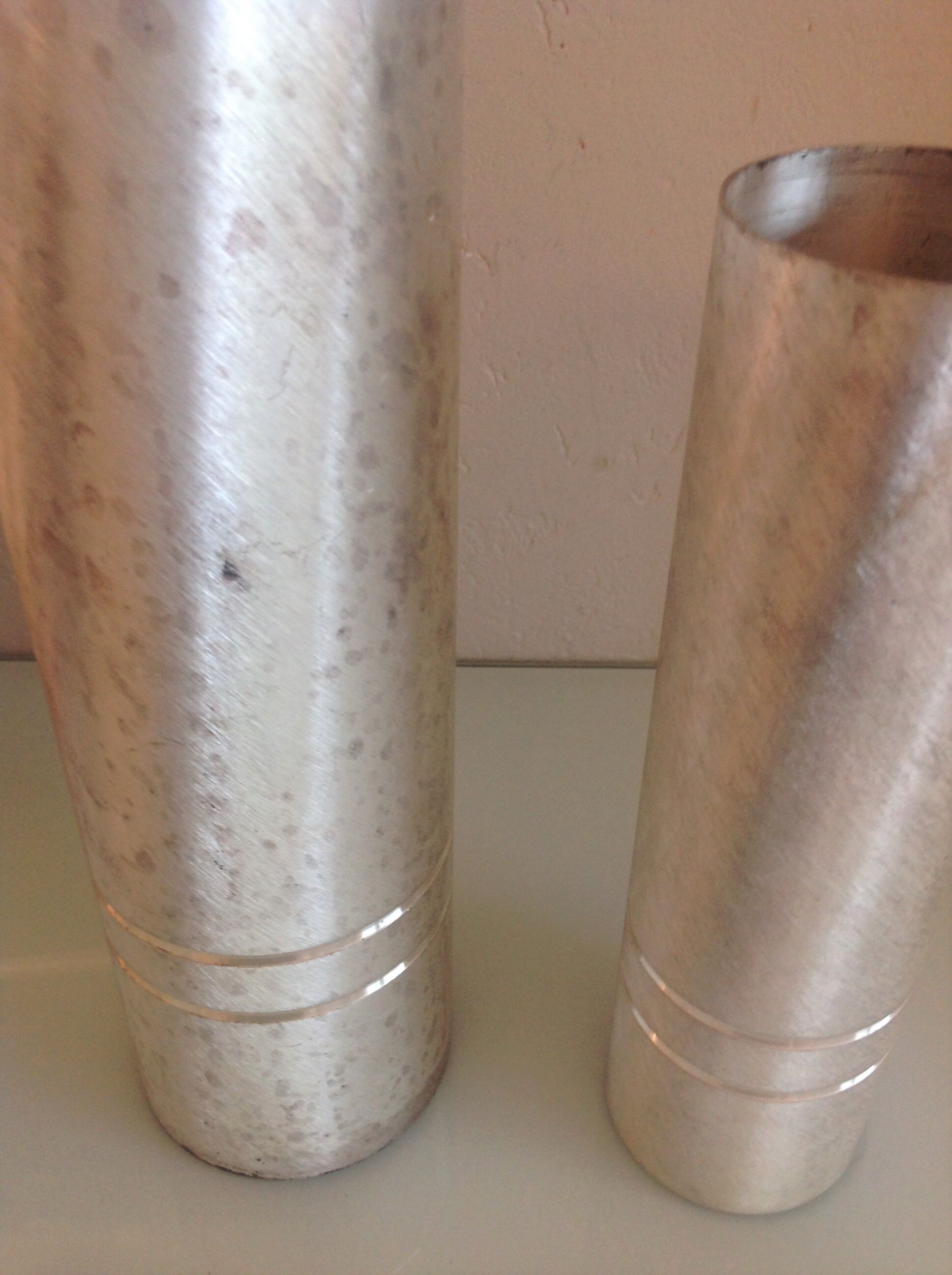Pair of vases metal rolls brushed silver / vintage year old 70