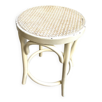 Stool in white curved beech and cane