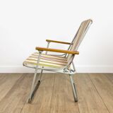 Vintage children's folding armchair in metal and striped canvas