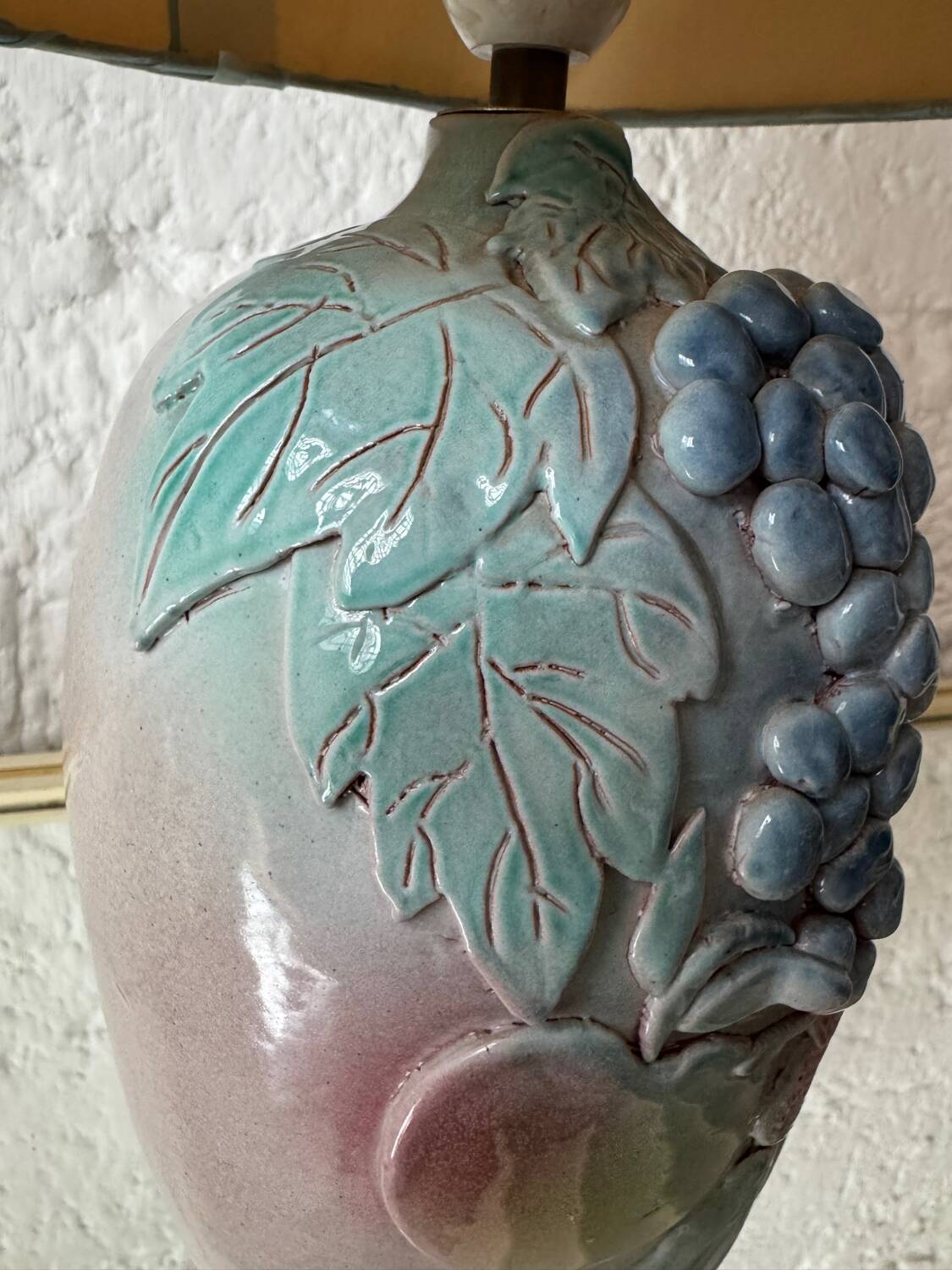 Handmade majolica lamp with fruit design, 1970s