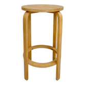 Tabouret haut en bois clair, années 60