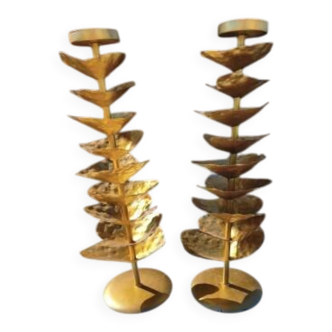 Décoration, bougeoirs vintage en métal doré