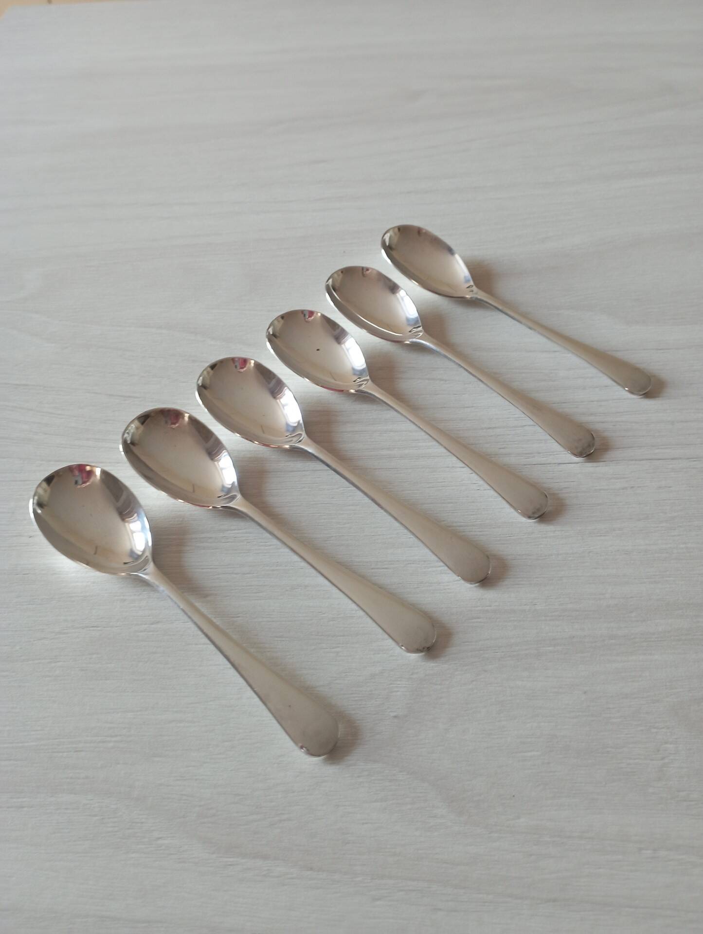 Set of 6 small silver metal spoons
