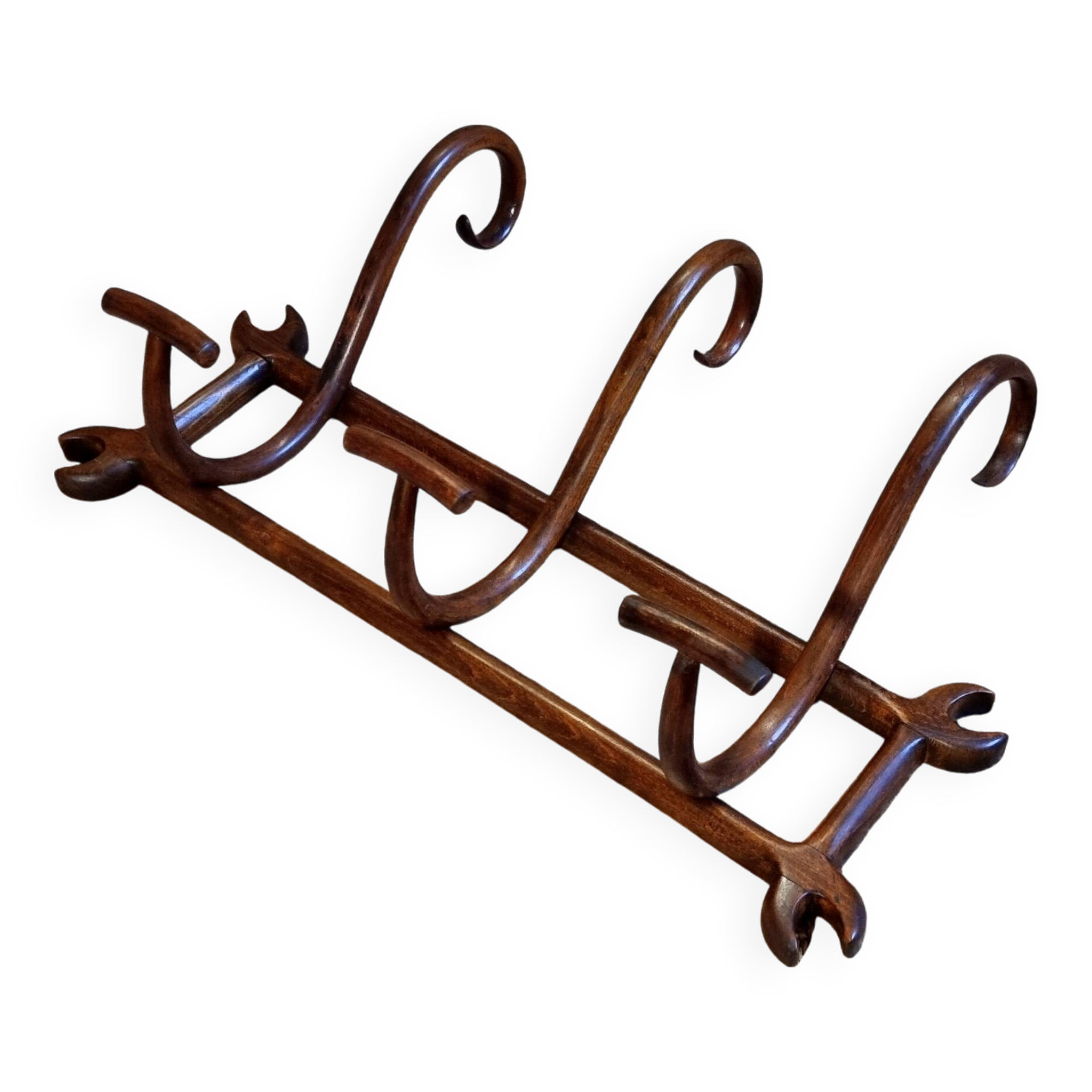 Porte-manteaux mural de bistrot à 3 patères sur cadre fin XIXe