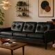 Vintage Danish mid-century 3 person black leather sofa 1970s