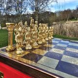 Brass Chess Board with Greek-Roman Chess Pieces - 14x14