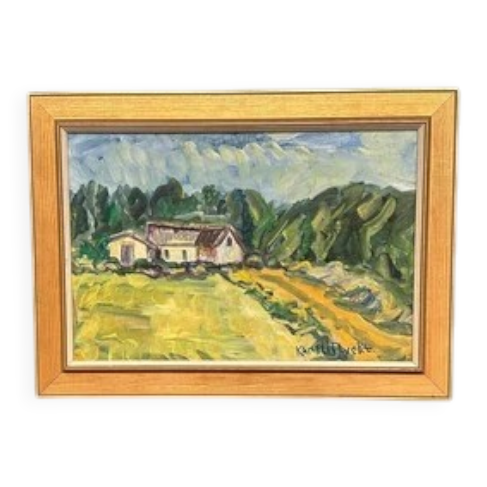 Swedish Oil on Canvas "Landskap" by Kersti Flyckt, Vintage & Framed 59×43cm