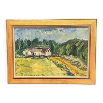 Swedish Oil on Canvas "Landskap" by Kersti Flyckt, Vintage & Framed 59×43cm