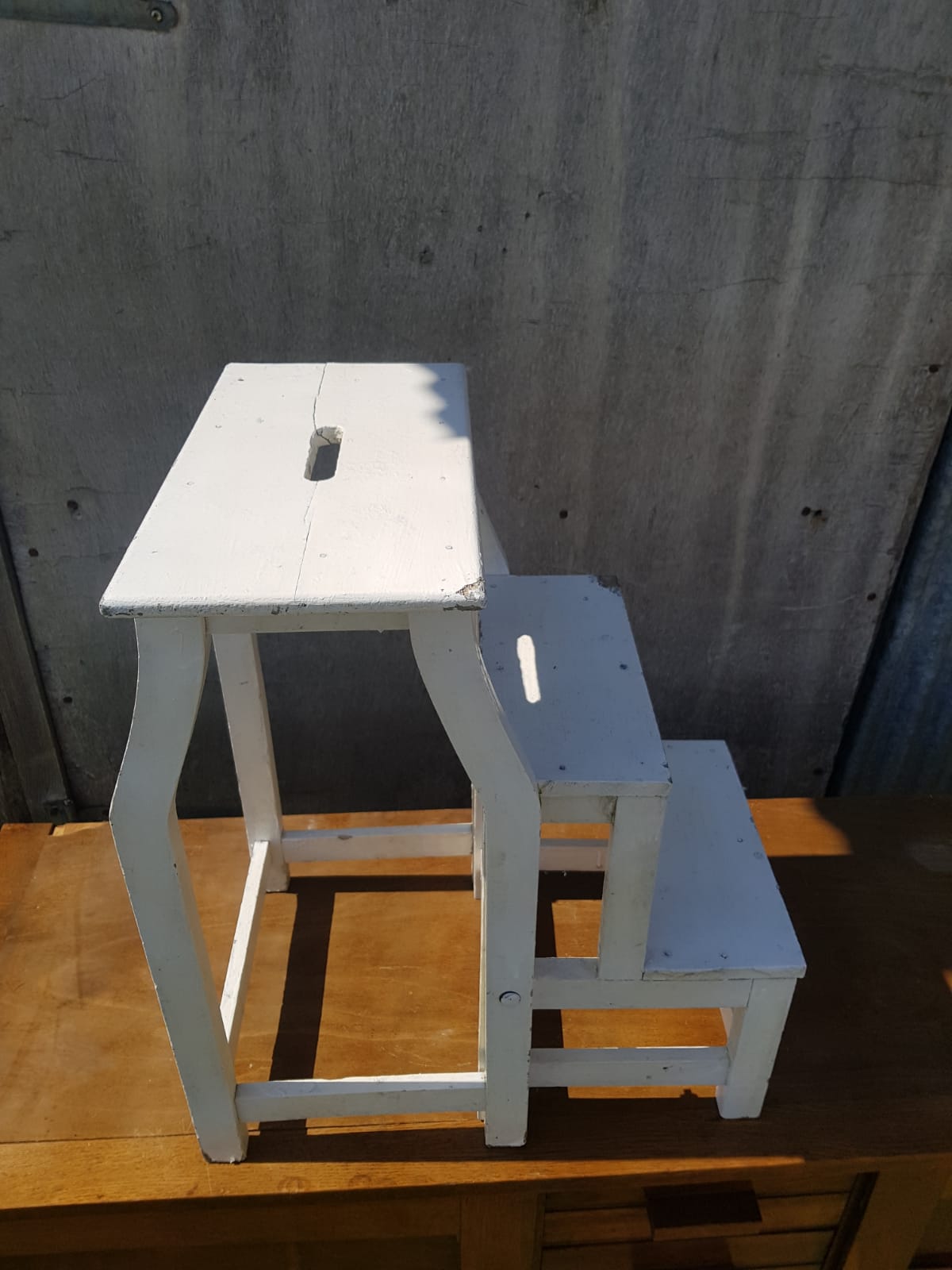 Former Escabeau Tabouret 3 Marches Bois White Escamotable Vintage