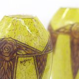 Set 2 Rare Vase Ovoïde signé F-T Legras Pare de verre Art deco 1930