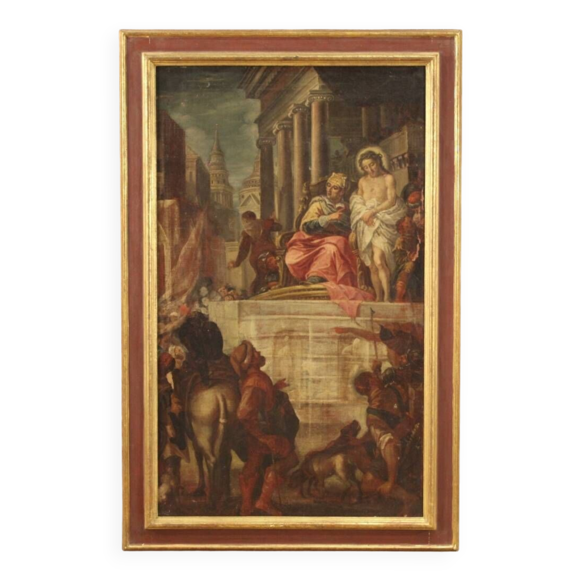 Antique painting Jesus and Herod from 17th century