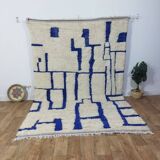 Azilal vintage rug 310x200 cm - Blue geometric patterns
