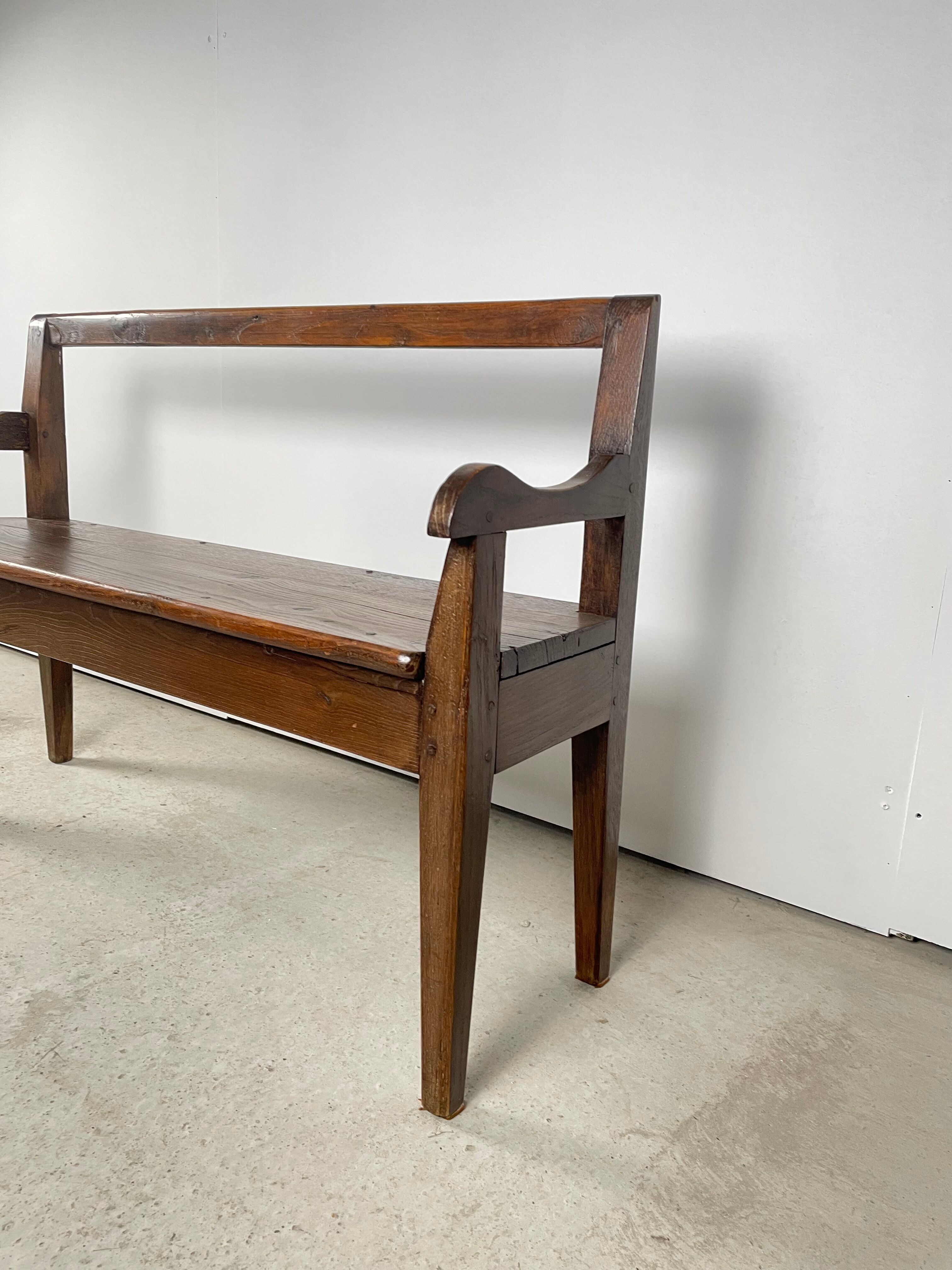 Solid oak bench. Folk art