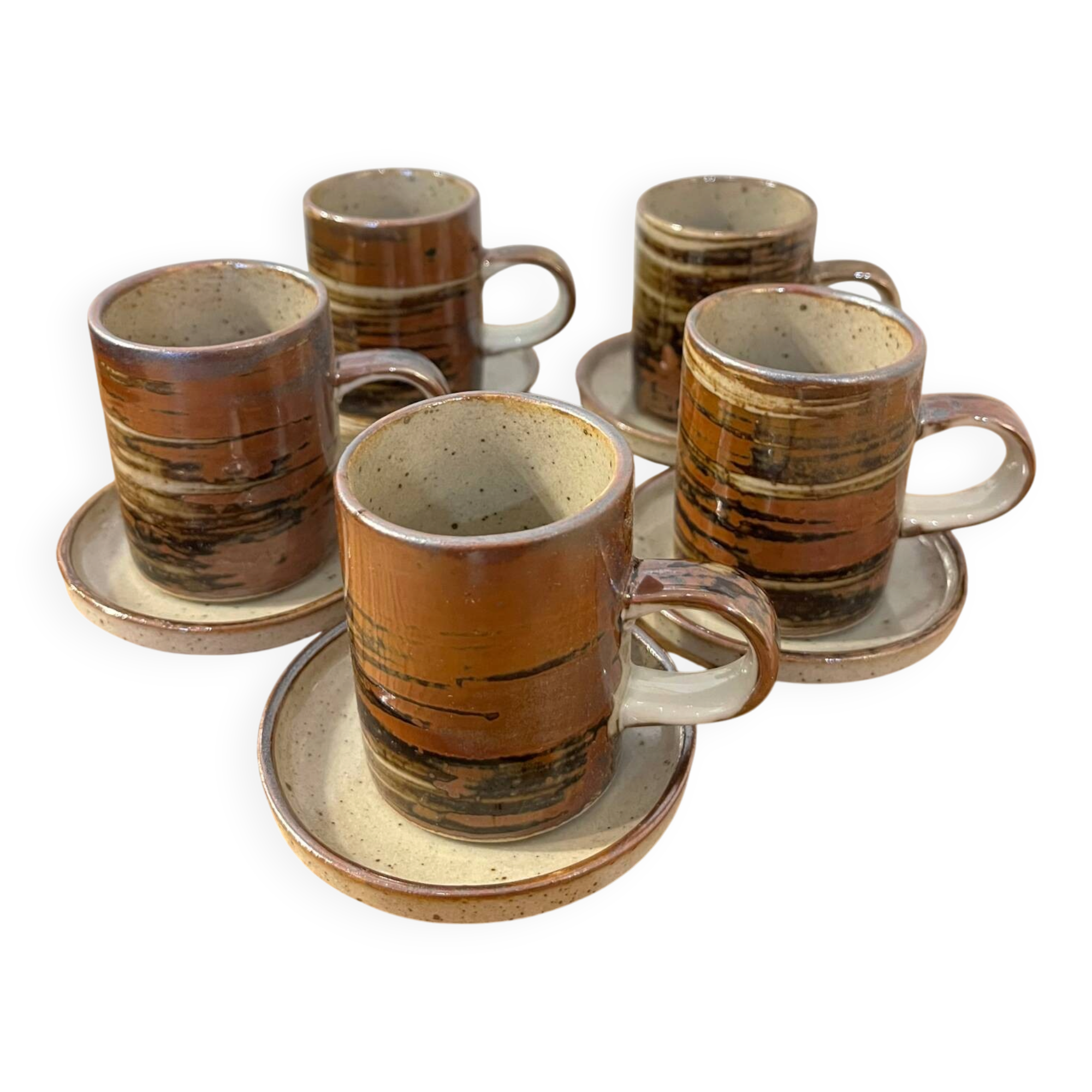 Set of 5 mugs / 2 mocha mugs in stoneware