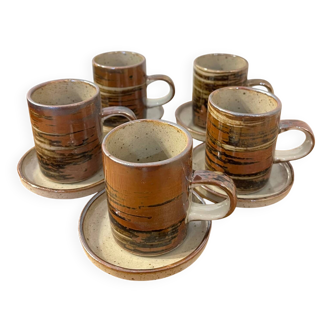 Set of 5 mugs / 2 mocha mugs in stoneware