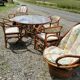 Rattan garden furniture, table, chairs and armchairs