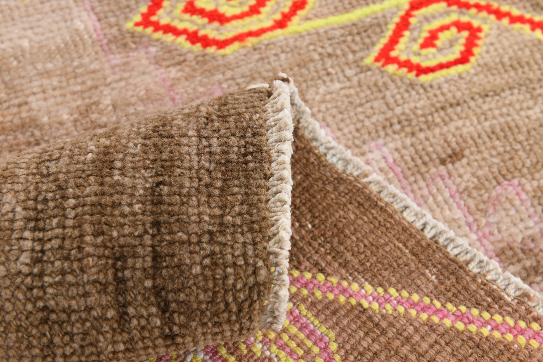 3x7 Vintage Brown & Pink Oriental Vintage Runner Rug, 82x210Cm