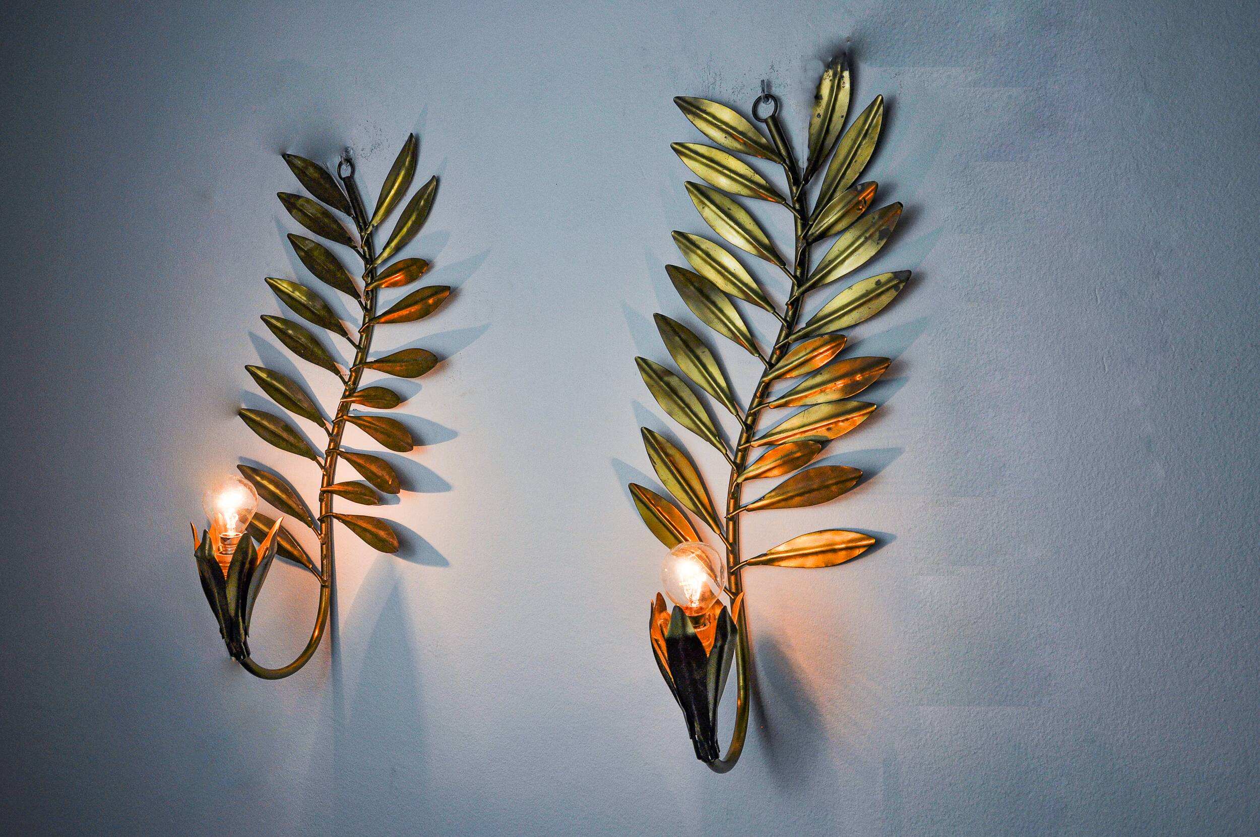 Pair of golden floral sconces by Ferro Arte, Spain, 1980