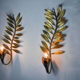 Pair of golden floral sconces by Ferro Arte, Spain, 1980