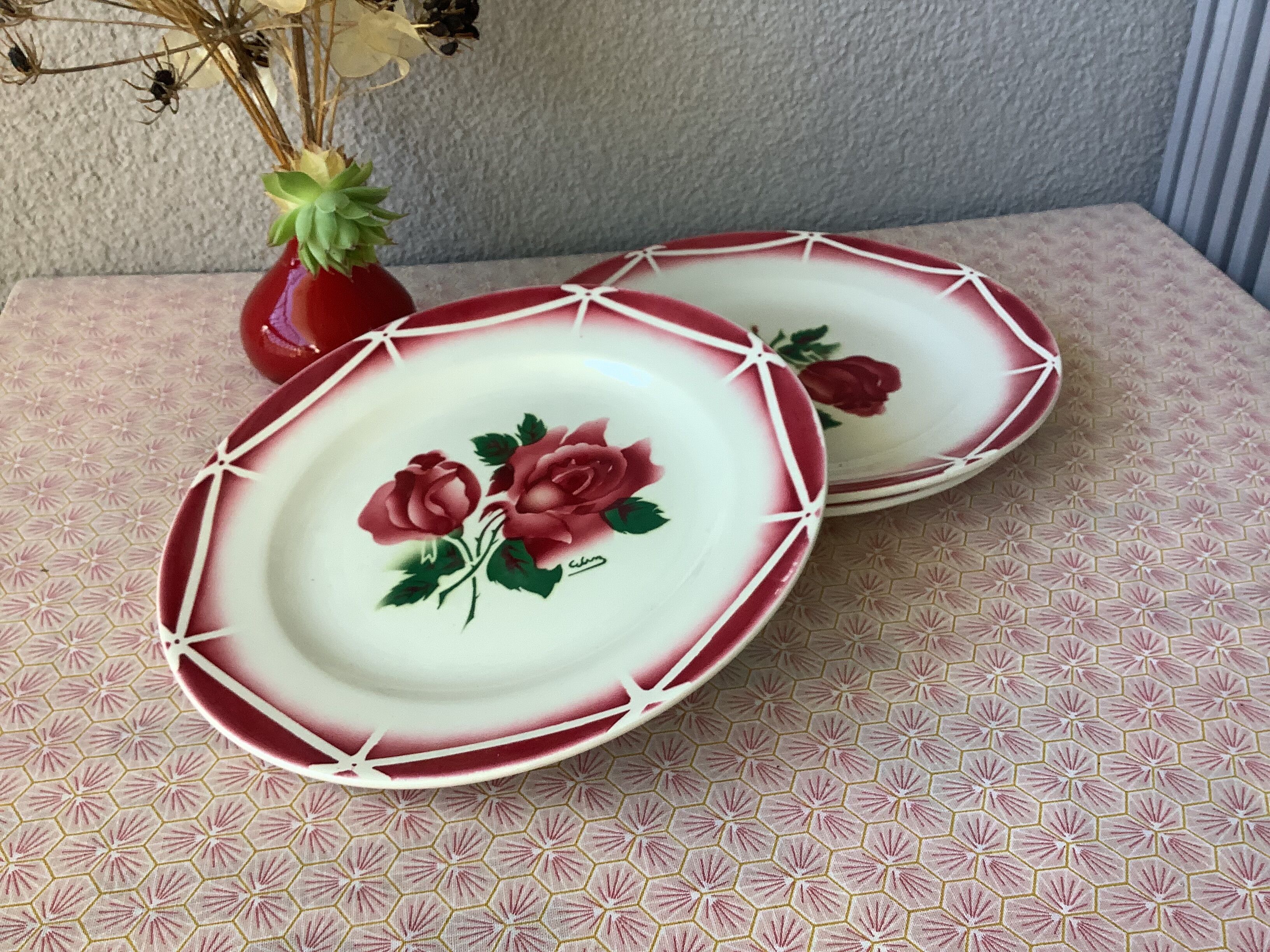 Plates Digoin Cibon Ironstone floral decoration