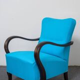 Pair of royal blue Art Deco armchairs in cotton and wood, 1920s.