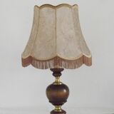 Vintage French Country Style Lamp Turned Wood Base & Hide Skin Shade