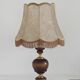 Vintage French Country Style Lamp Turned Wood Base & Hide Skin Shade