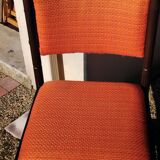 6 vintage wooden and orange fabric chairs