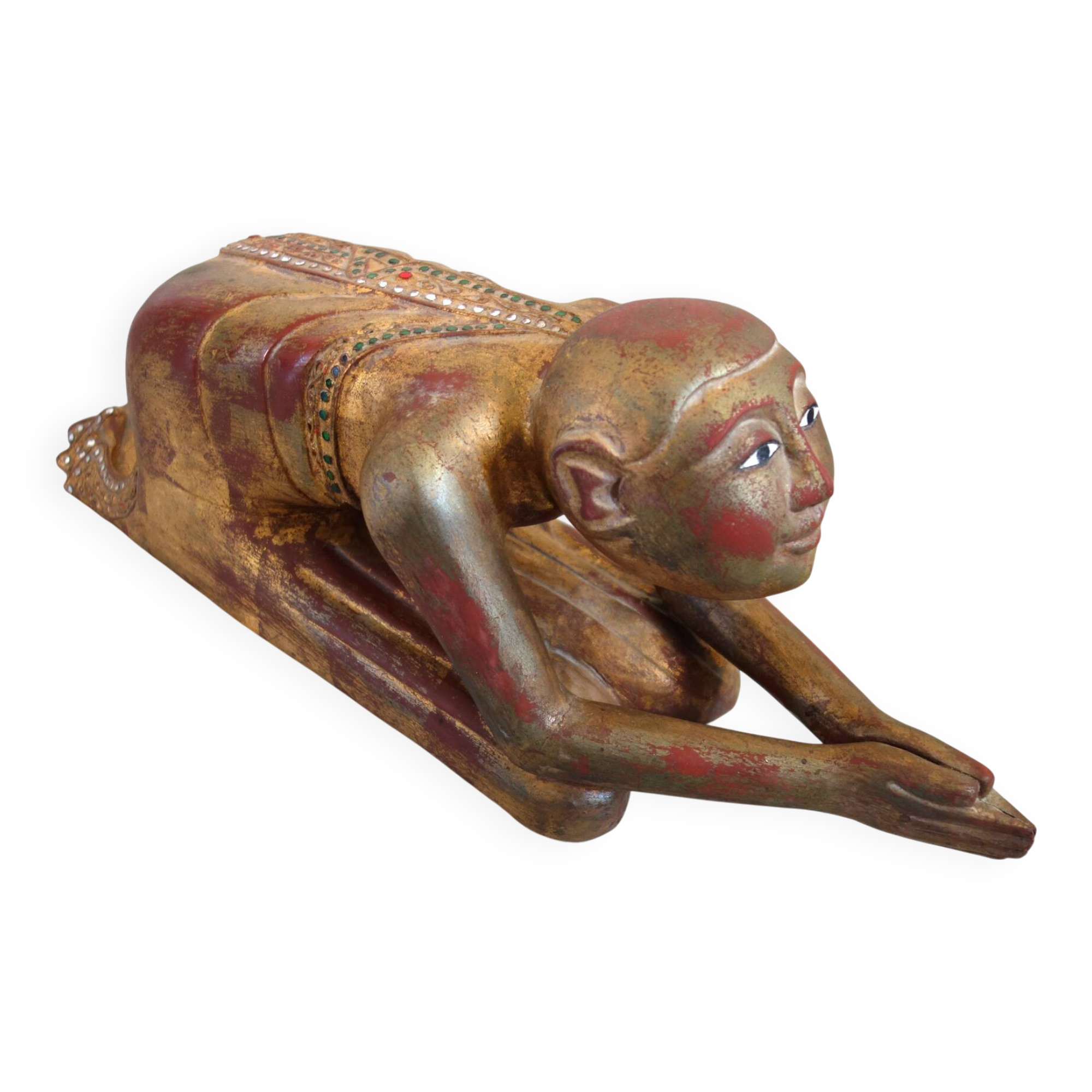 Burmese Buddhist monk statue in prayer, 19th century.