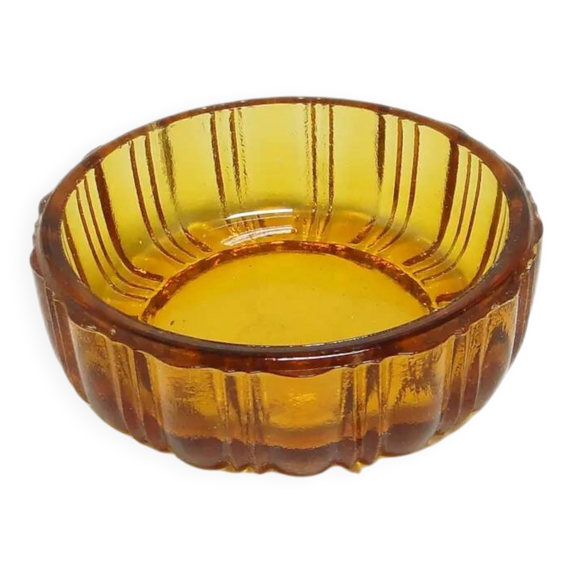 Art Deco salt cellar, orange glass, Ząbkowice, Poland, 1930s.