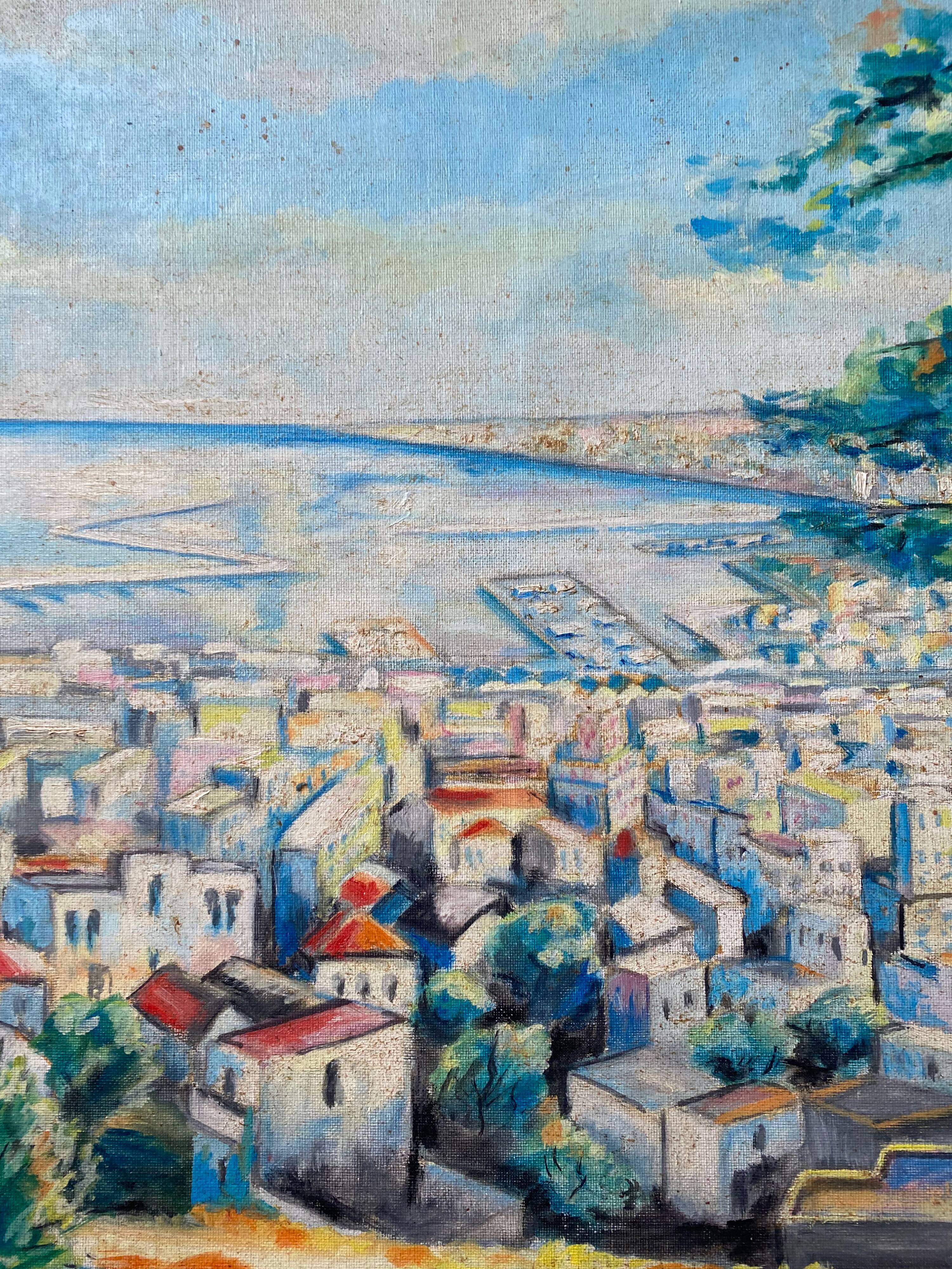 Marine painting "Mediterranean Port" post cubist signed P. Castille Orientaliste