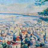 Marine painting "Mediterranean Port" post cubist signed P. Castille Orientaliste