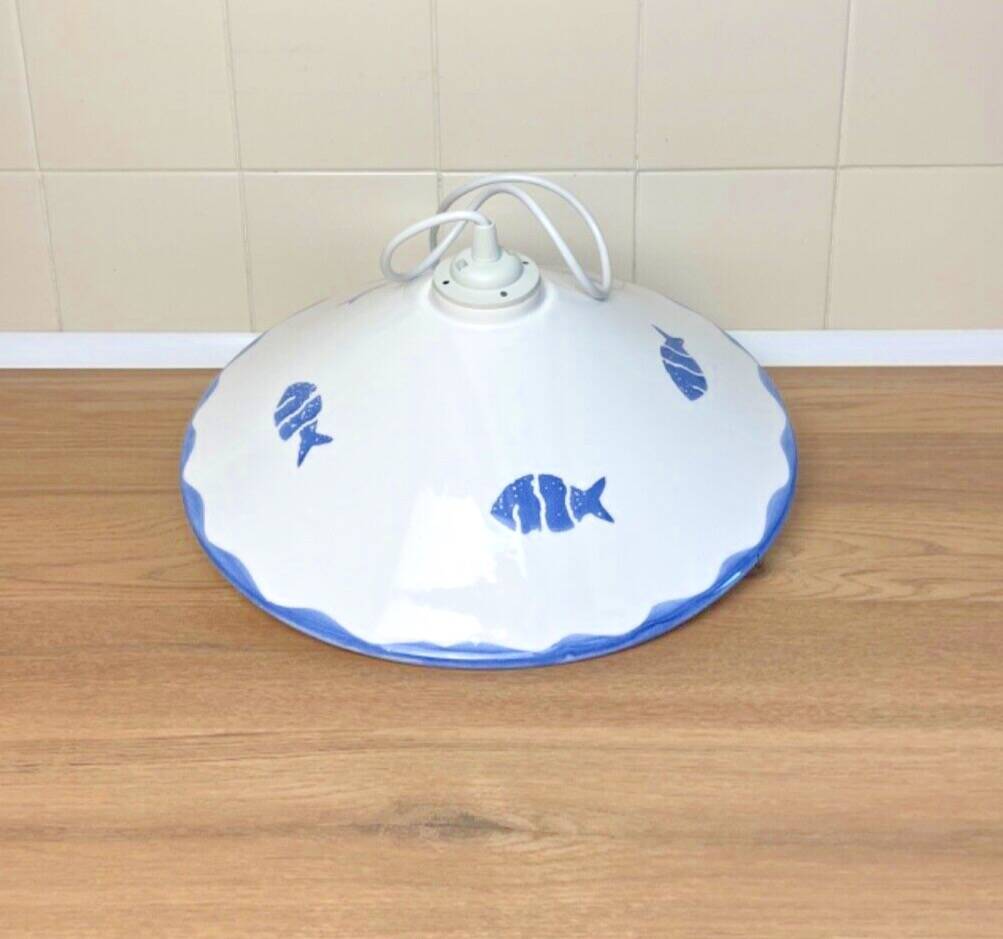 Vintage white ceramic chandelier lampshade decorated with white fish patterns