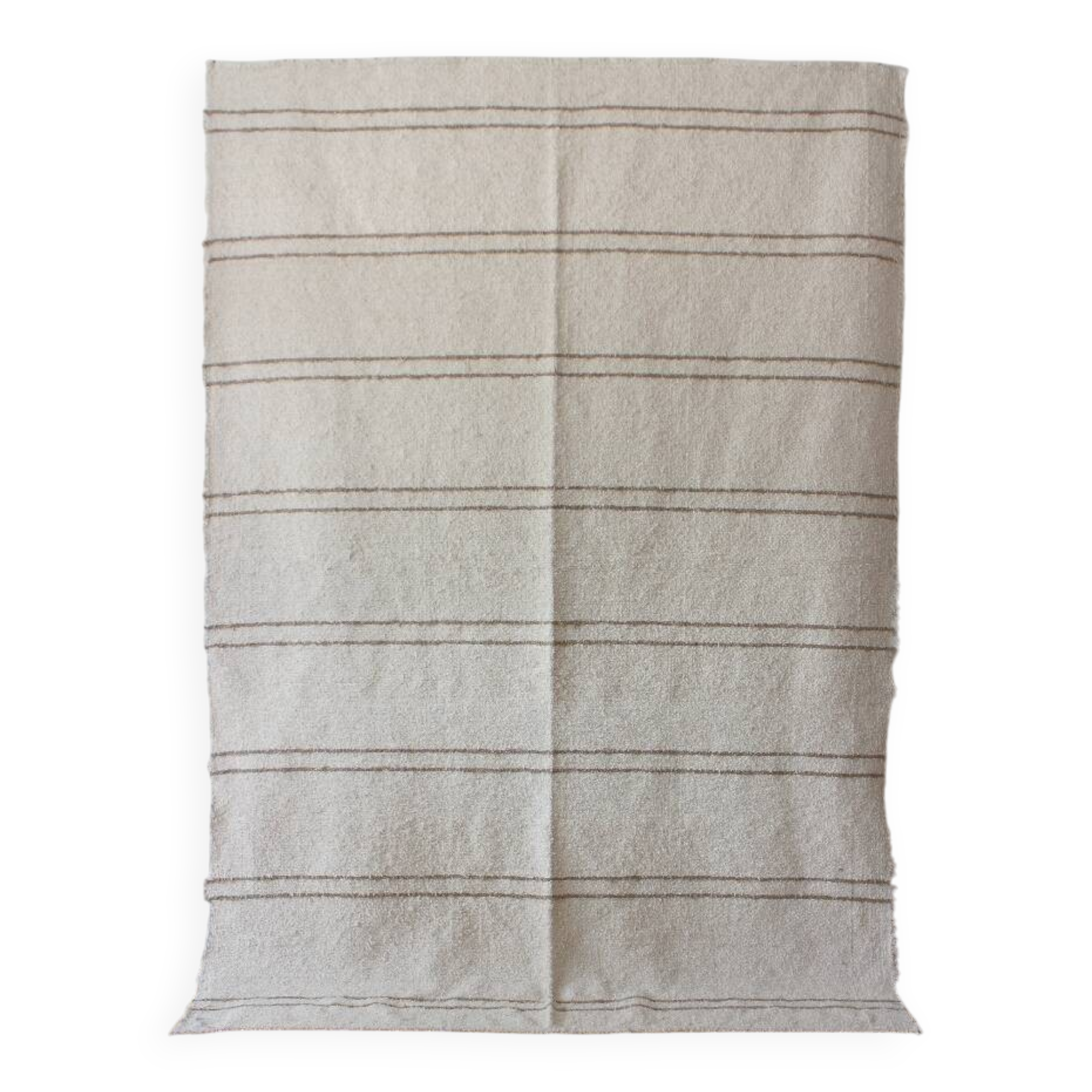 Handwoven rug - White with beige lines - recycled cotton - 170 x 240 cm