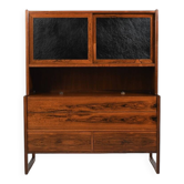 Meuble bar danois rare avec pièces en cuir des années 1960