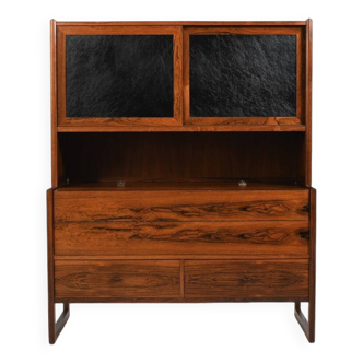 Meuble bar danois rare avec pièces en cuir des années 1960