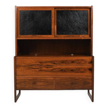 Meuble bar danois rare avec pièces en cuir des années 1960
