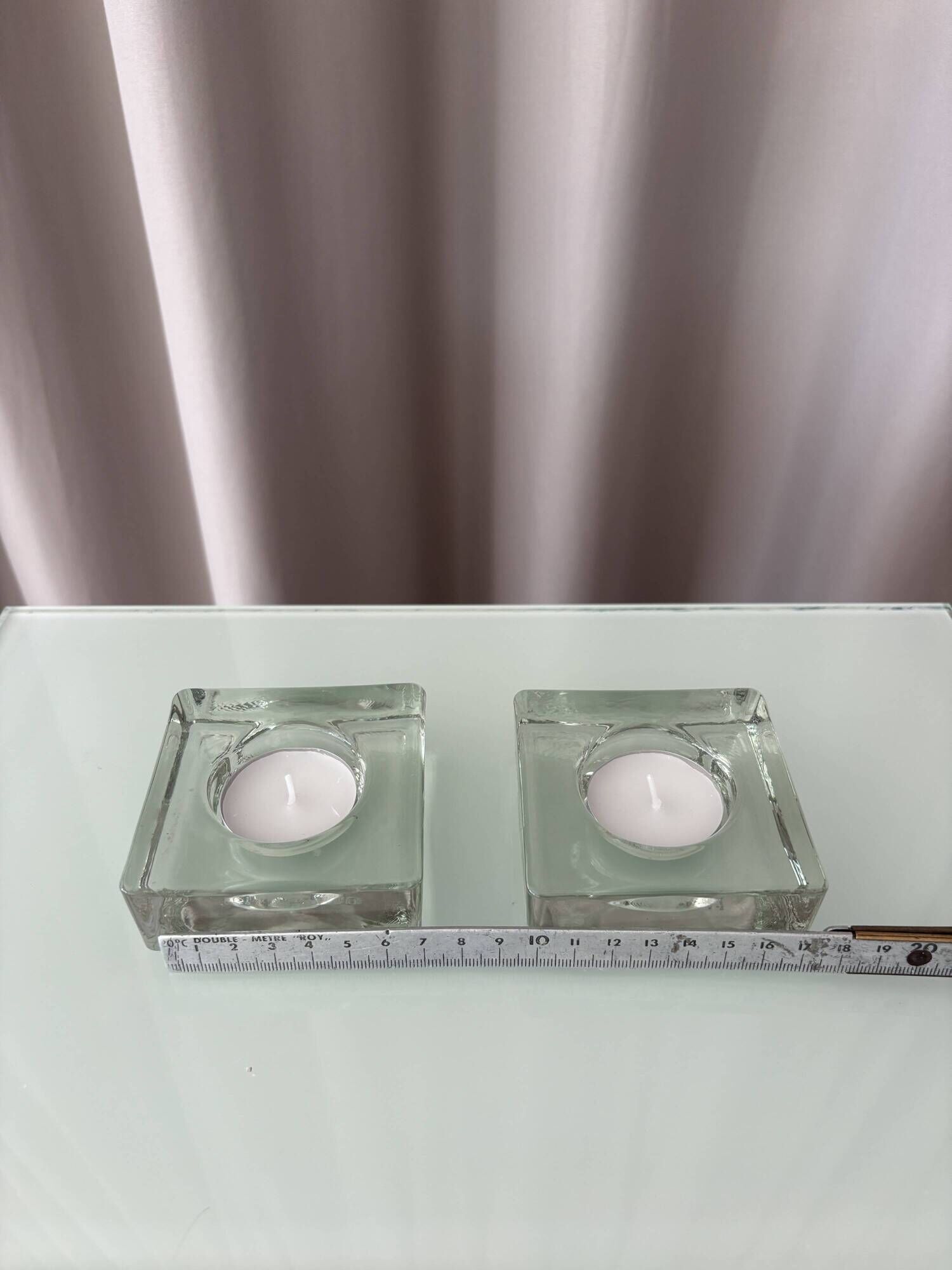 Set of 2 Heavy Glass Tea Light Holders – Minimalist Square Candle Holders