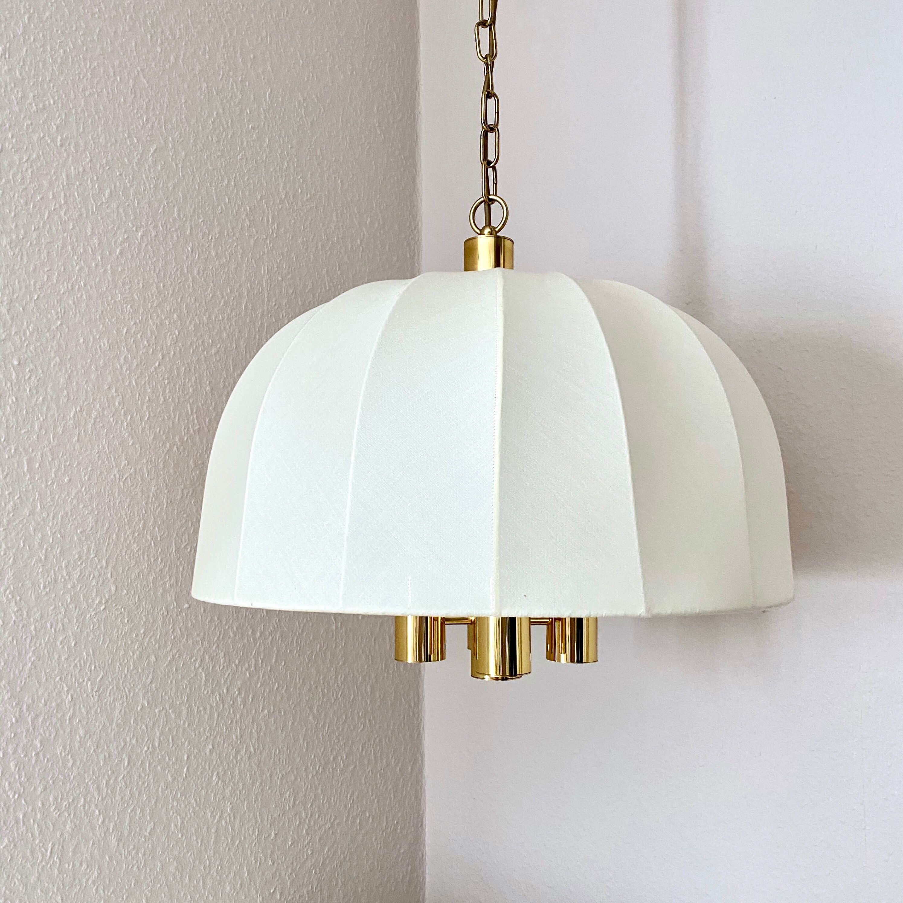Hanging lamp wkr leuchten, brass chandelier, vintage interior.