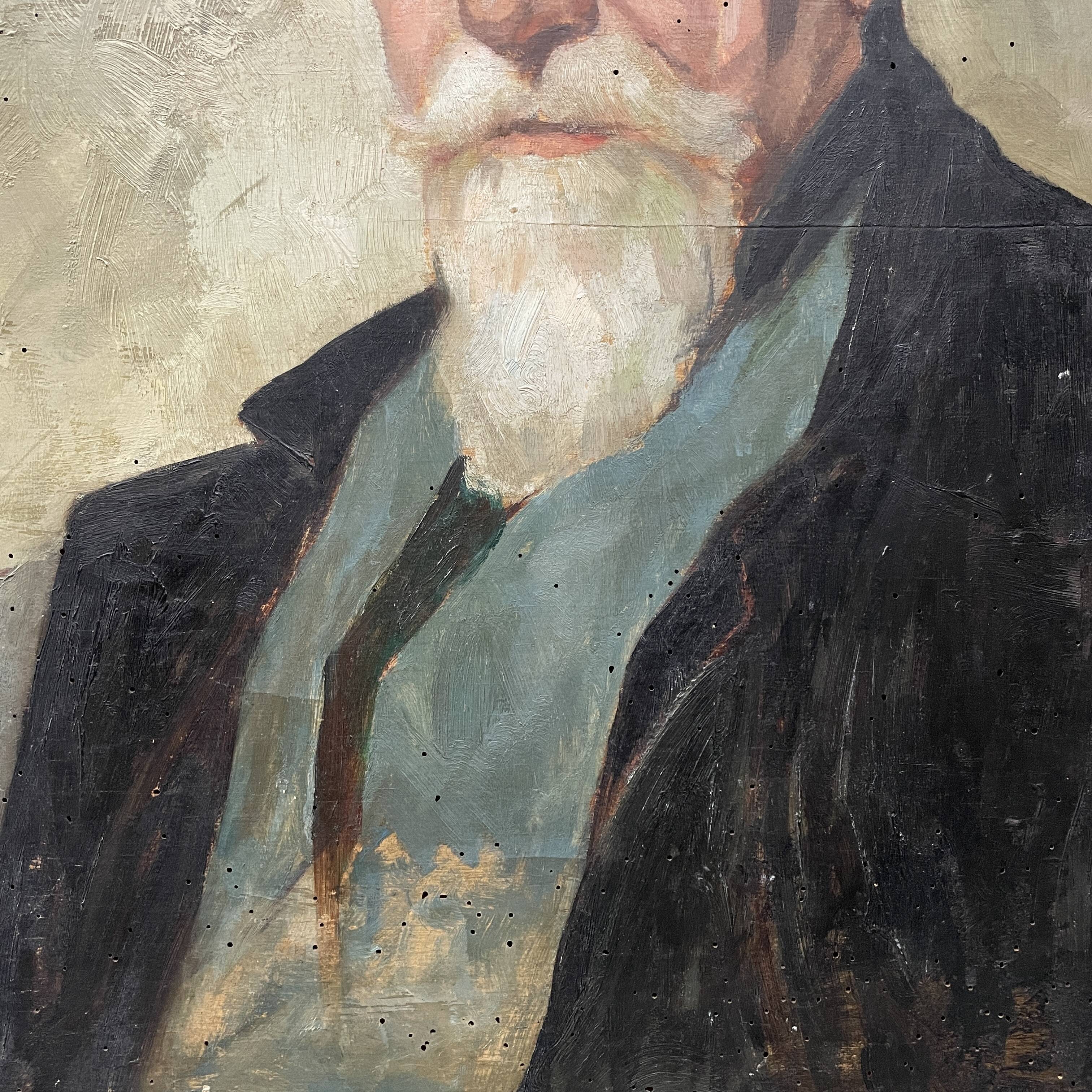 Old portrait of man painted on wooden panel