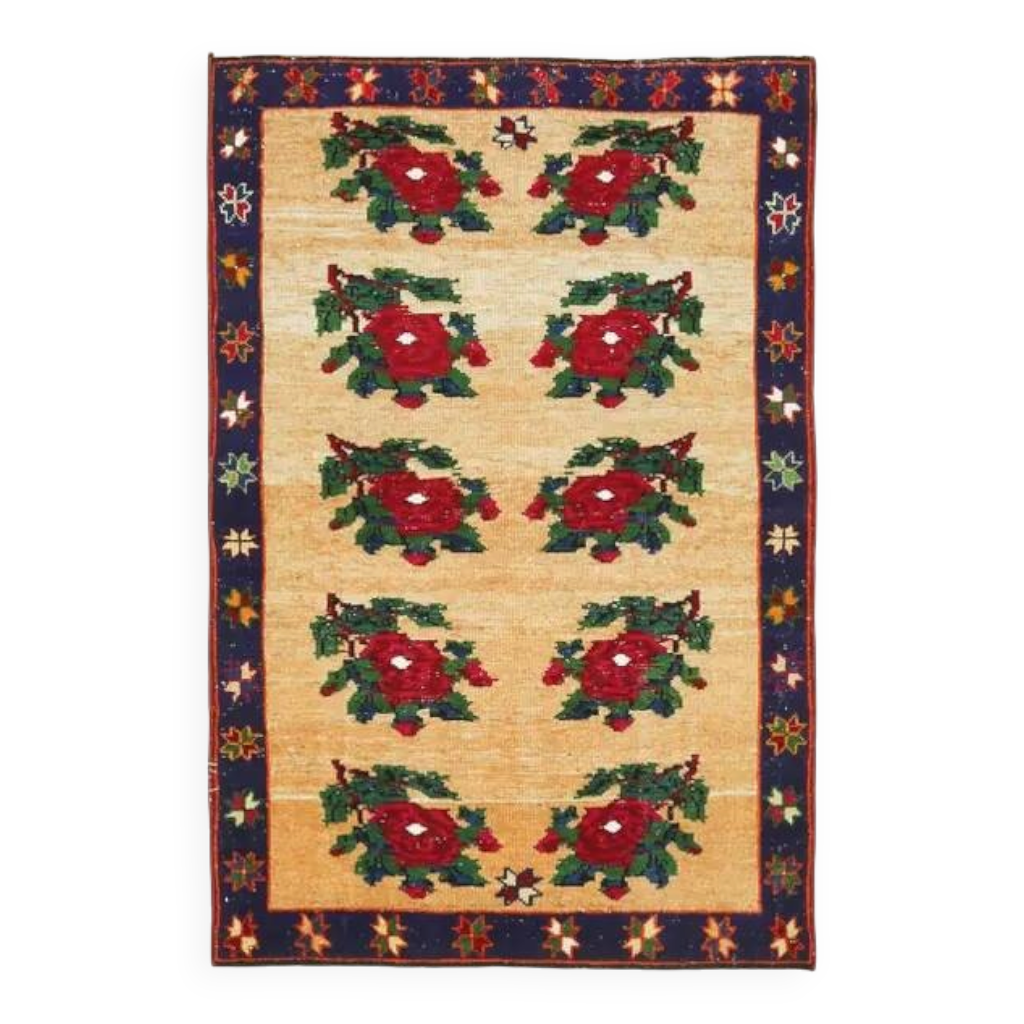 1970s Vintage Turkish Oushak Handmade Wool Cotton Orange Area Rug 102x155