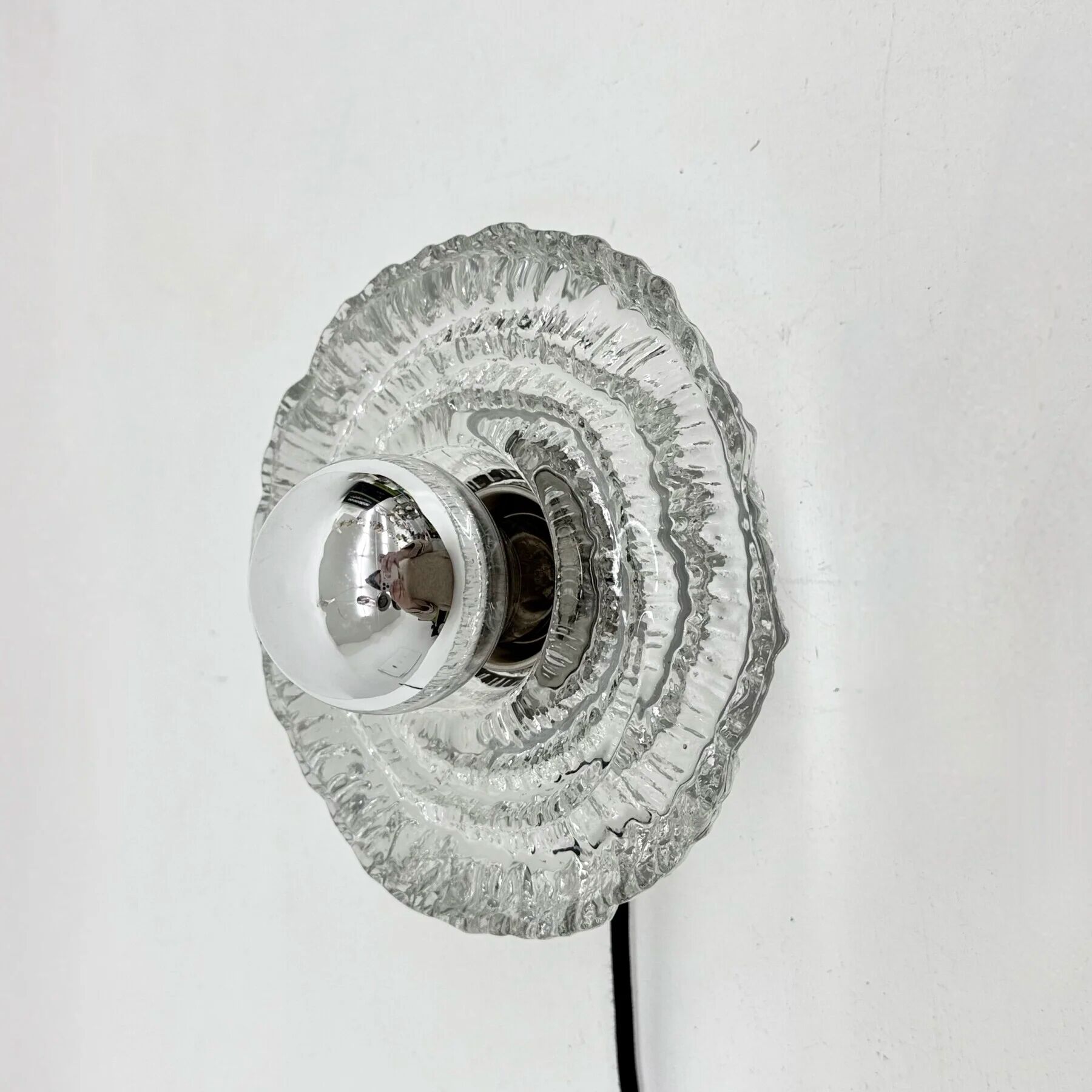 Thick structured ice glass wall light flush mount by Peill & Putzler, 1970s