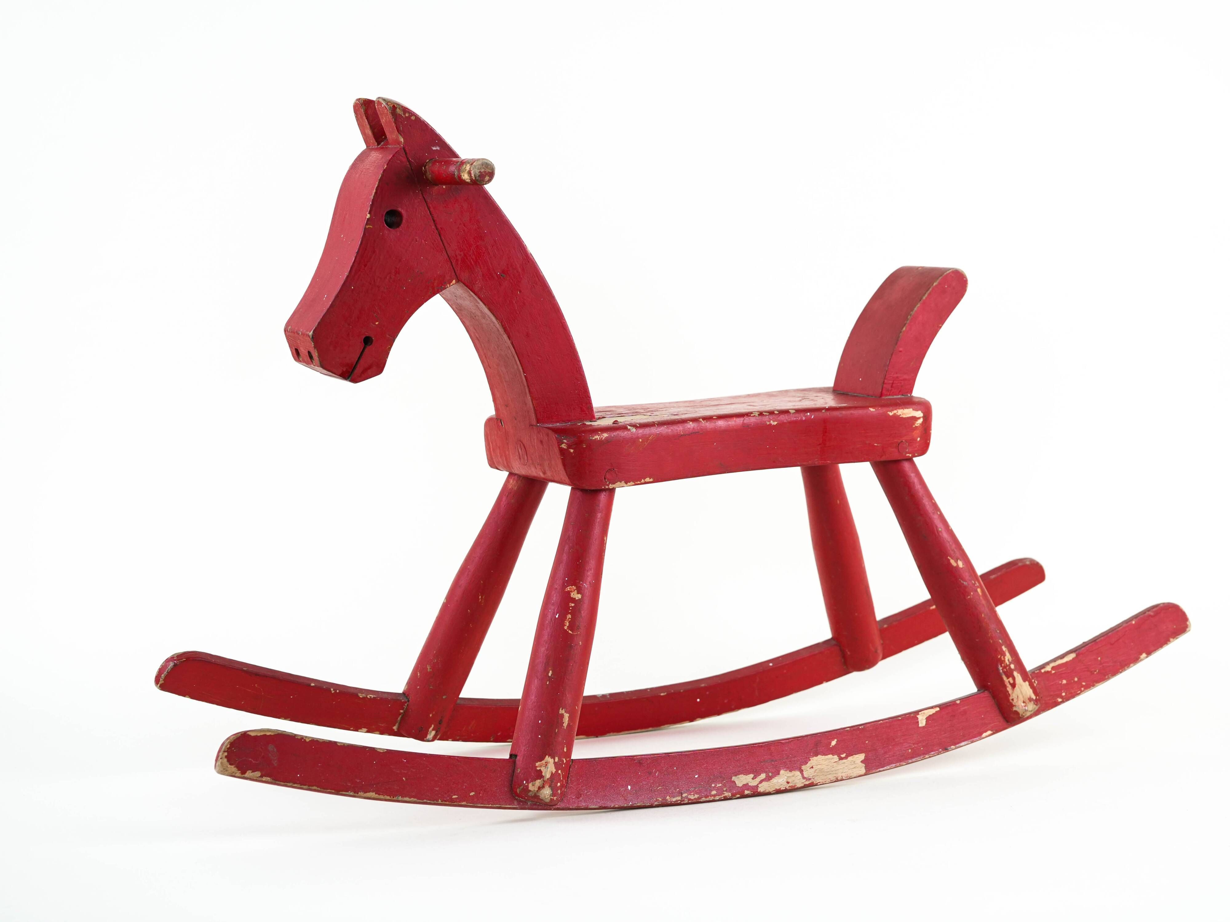 Kay Bojesen wooden rocking horse, red finish, Danish design, 1970s