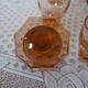 Pink glass liqueur carafe and 6 matching glasses