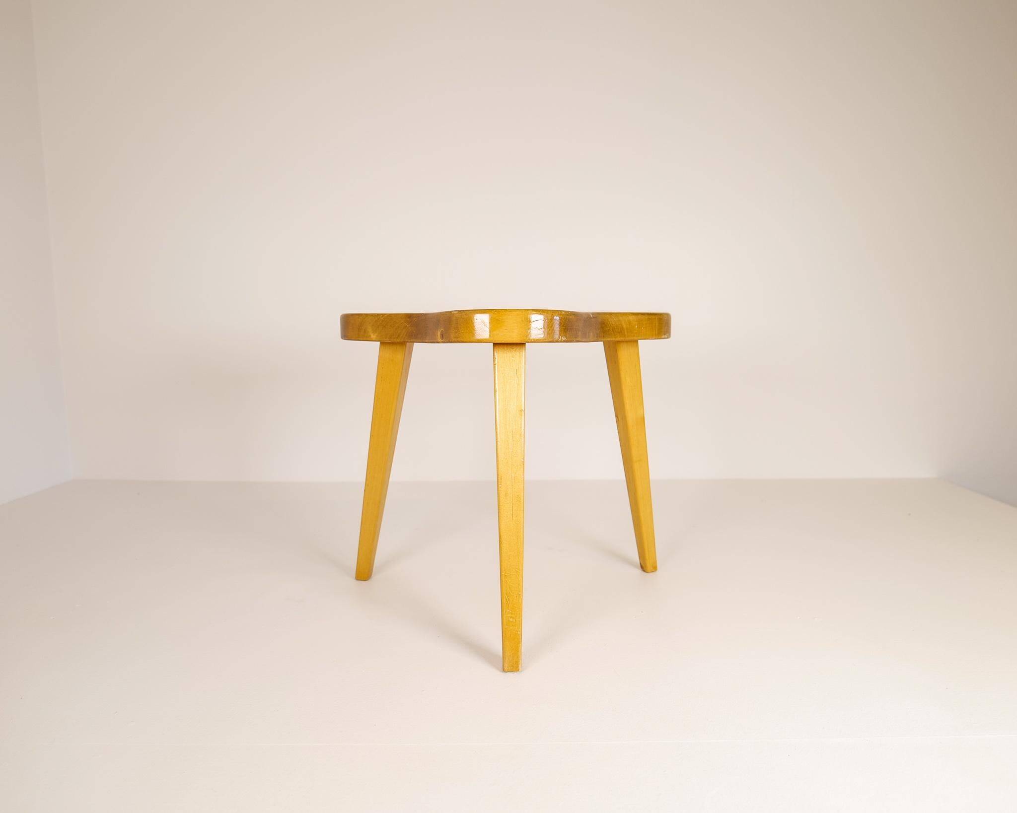 Modern Swedish Scandinavian stool in lacquered birch, 1970s.
